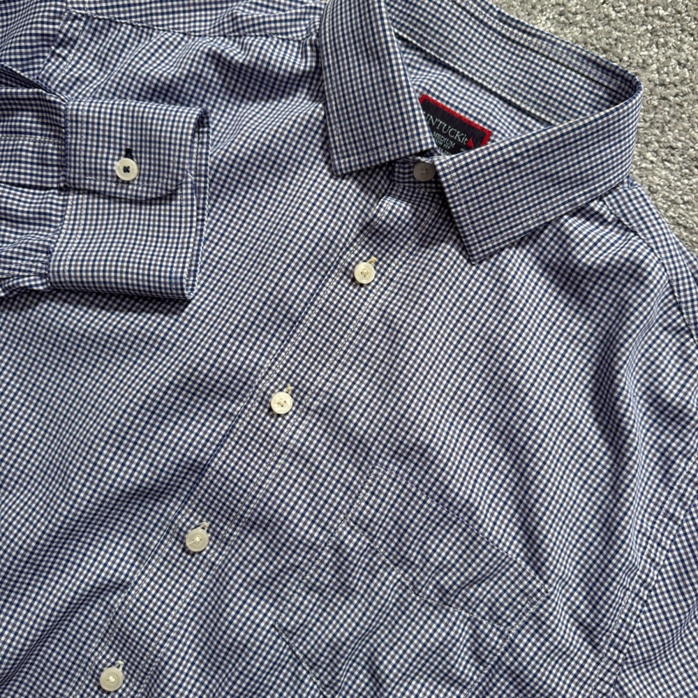 UNTUCKit Shirt Mens Medium Blue Gingham Nylon Performance Slim Fit Button Down